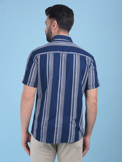 Dark Blue Stripes Shirt-Men Shirts-Crimsoune Club
