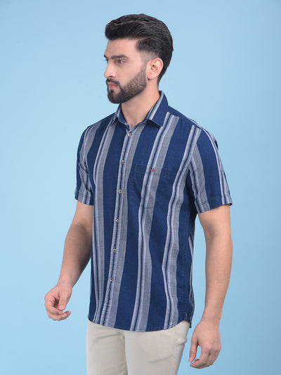 Dark Blue Stripes Shirt-Men Shirts-Crimsoune Club