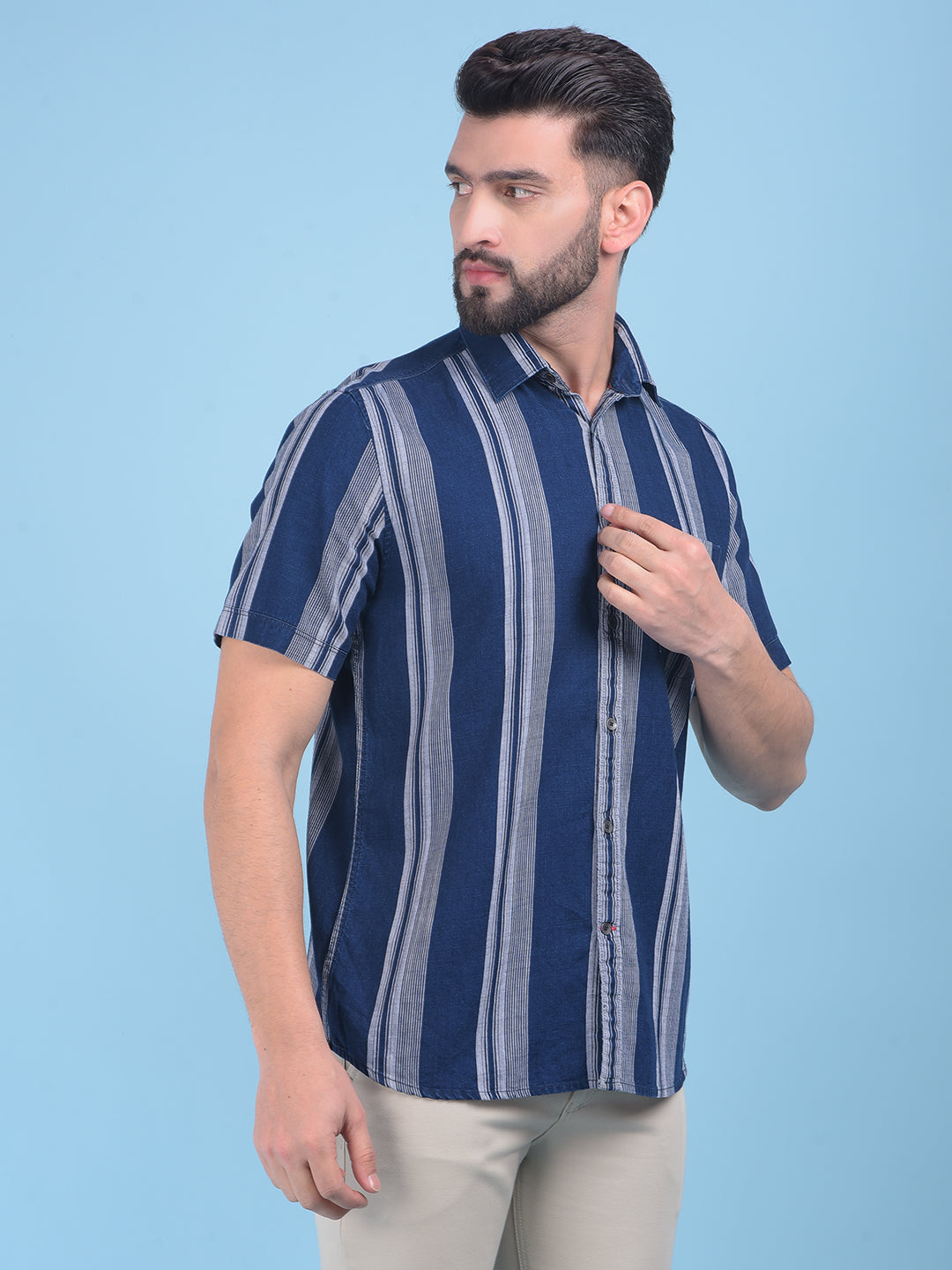 Dark Blue Stripes Shirt-Men Shirts-Crimsoune Club