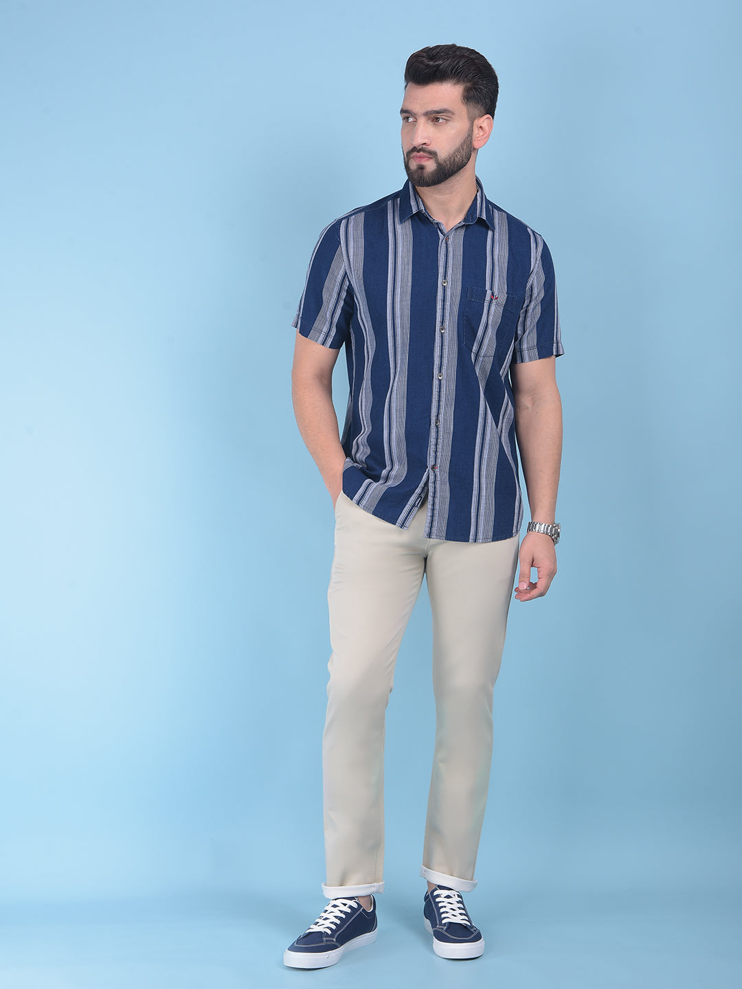 Dark Blue Stripes Shirt-Men Shirts-Crimsoune Club