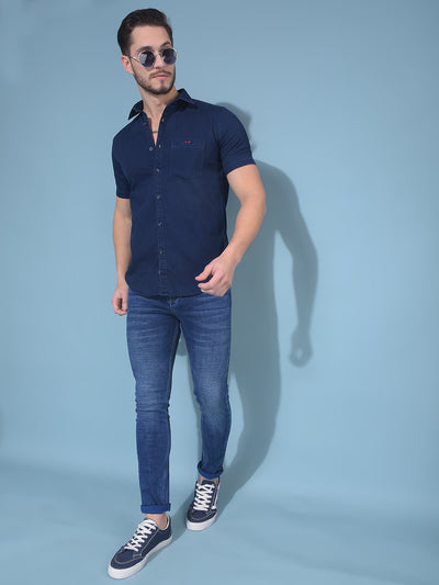 Blue 100% Cotton Shirt-Men Shirts-Crimsoune Club