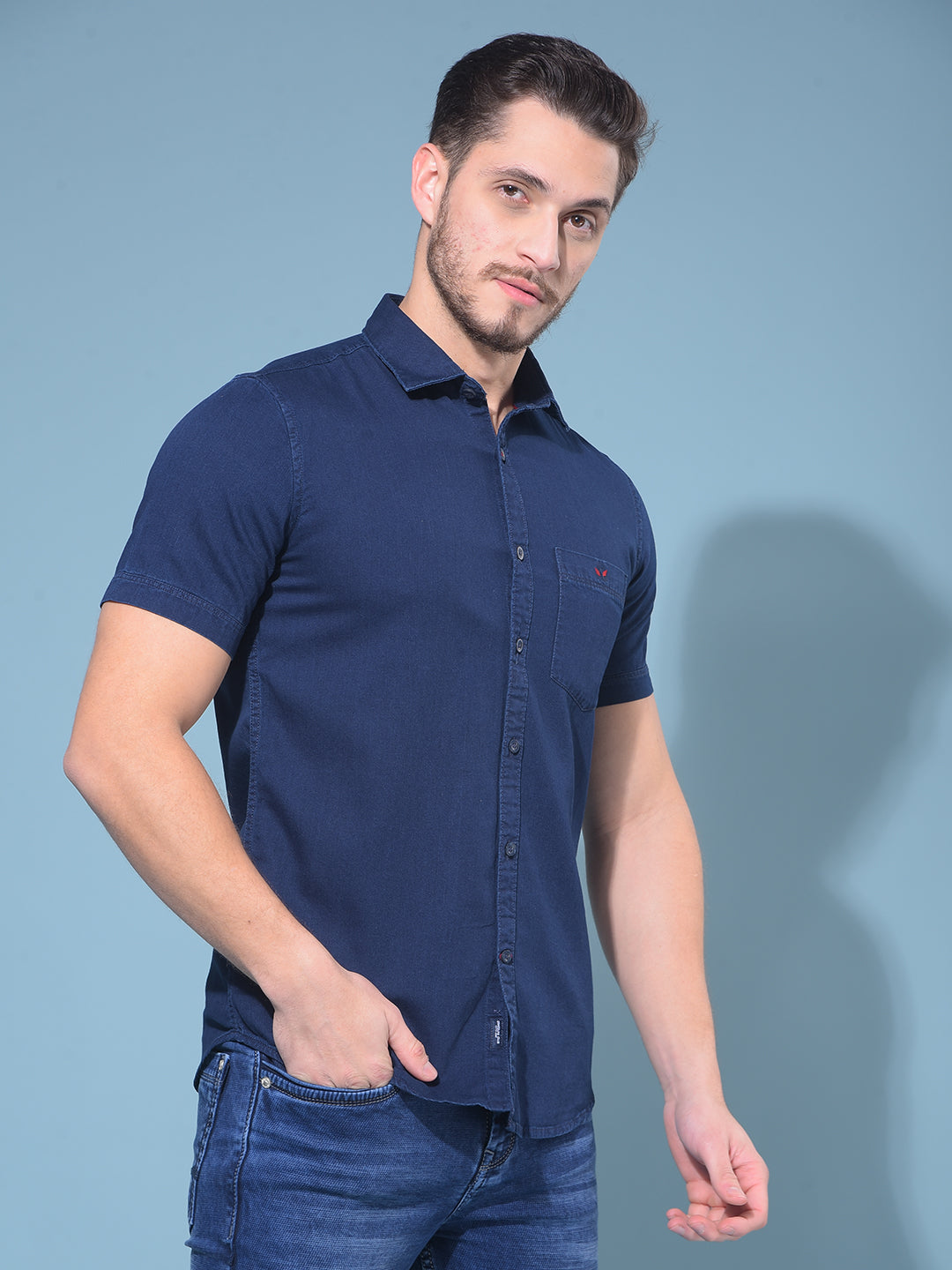 Blue 100% Cotton Shirt-Men Shirts-Crimsoune Club