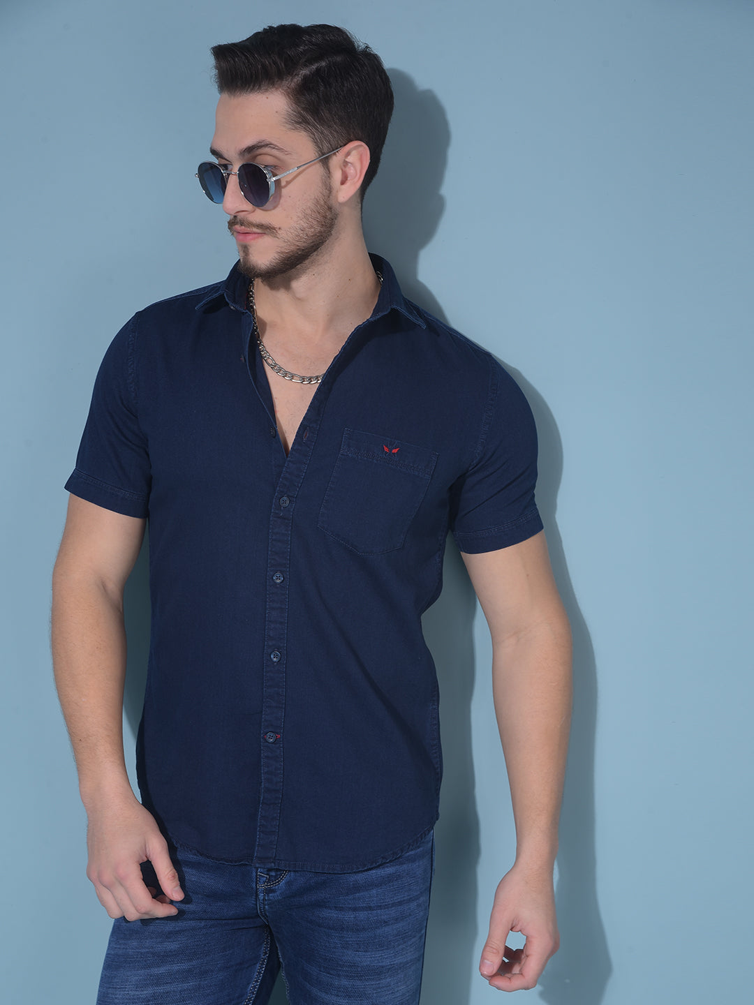 Blue 100% Cotton Shirt-Men Shirts-Crimsoune Club