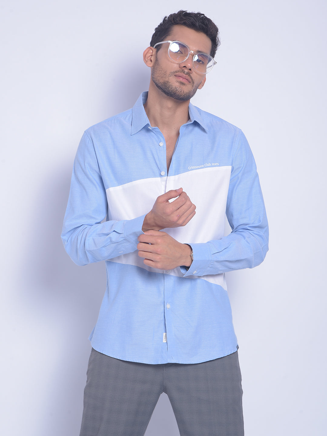 Blue Colorblock Shirt-Men Shirts-Crimsoune Club
