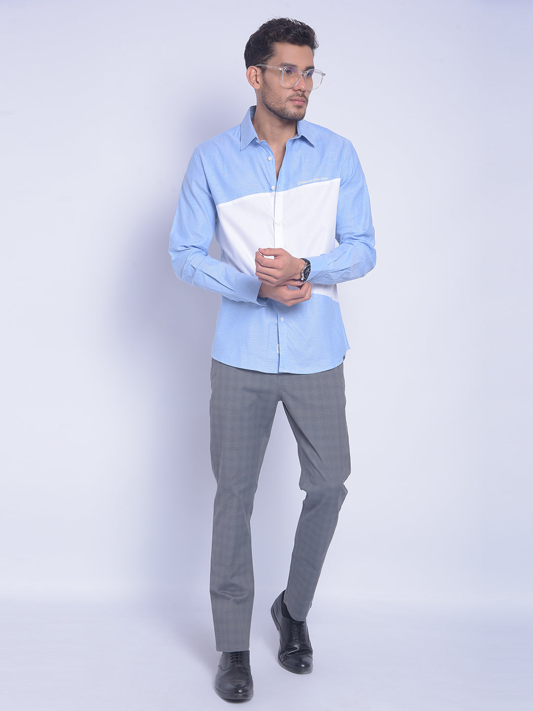 Blue Colorblock Shirt-Men Shirts-Crimsoune Club