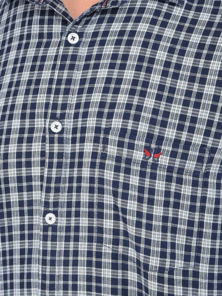 Navy Blue Checked 100% Cotton Shirt-Men Shirts-Crimsoune Club