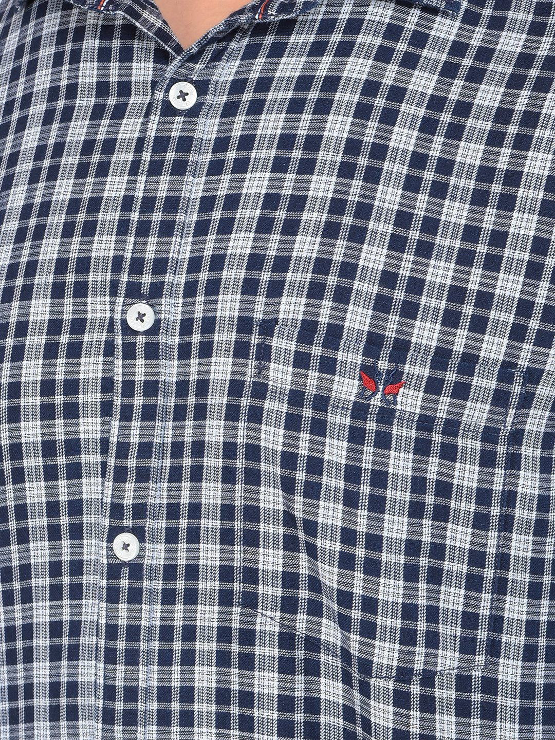 Navy Blue Checked 100% Cotton Shirt-Men Shirts-Crimsoune Club