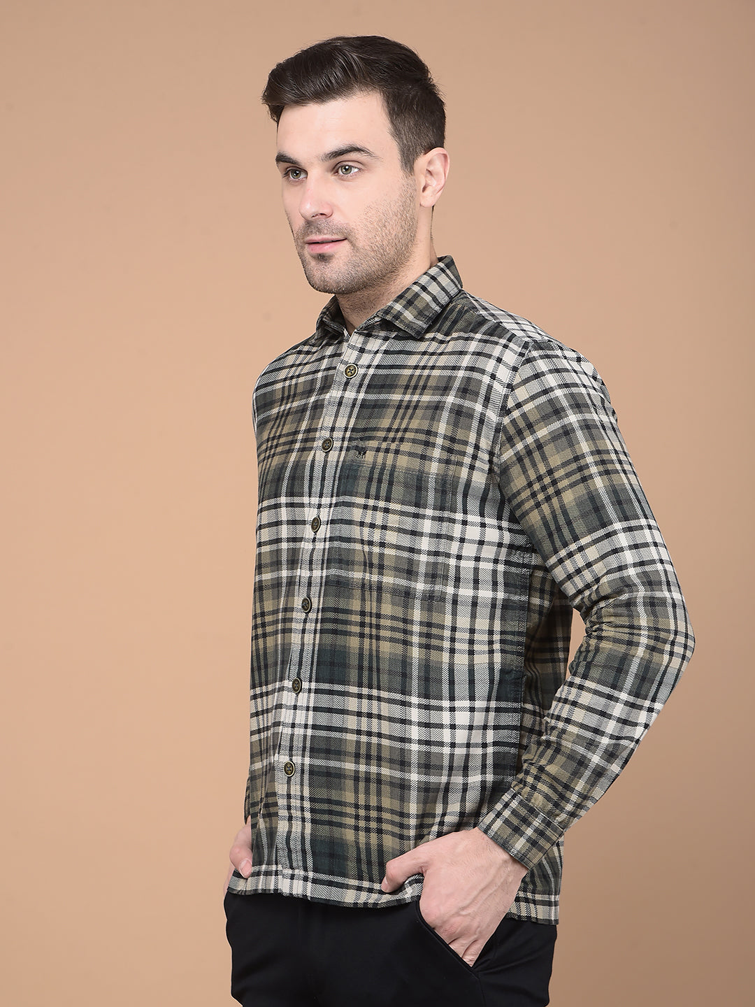 Dark Green Checked 100% Cotton Shirt-Men Shirts-Crimsoune Club