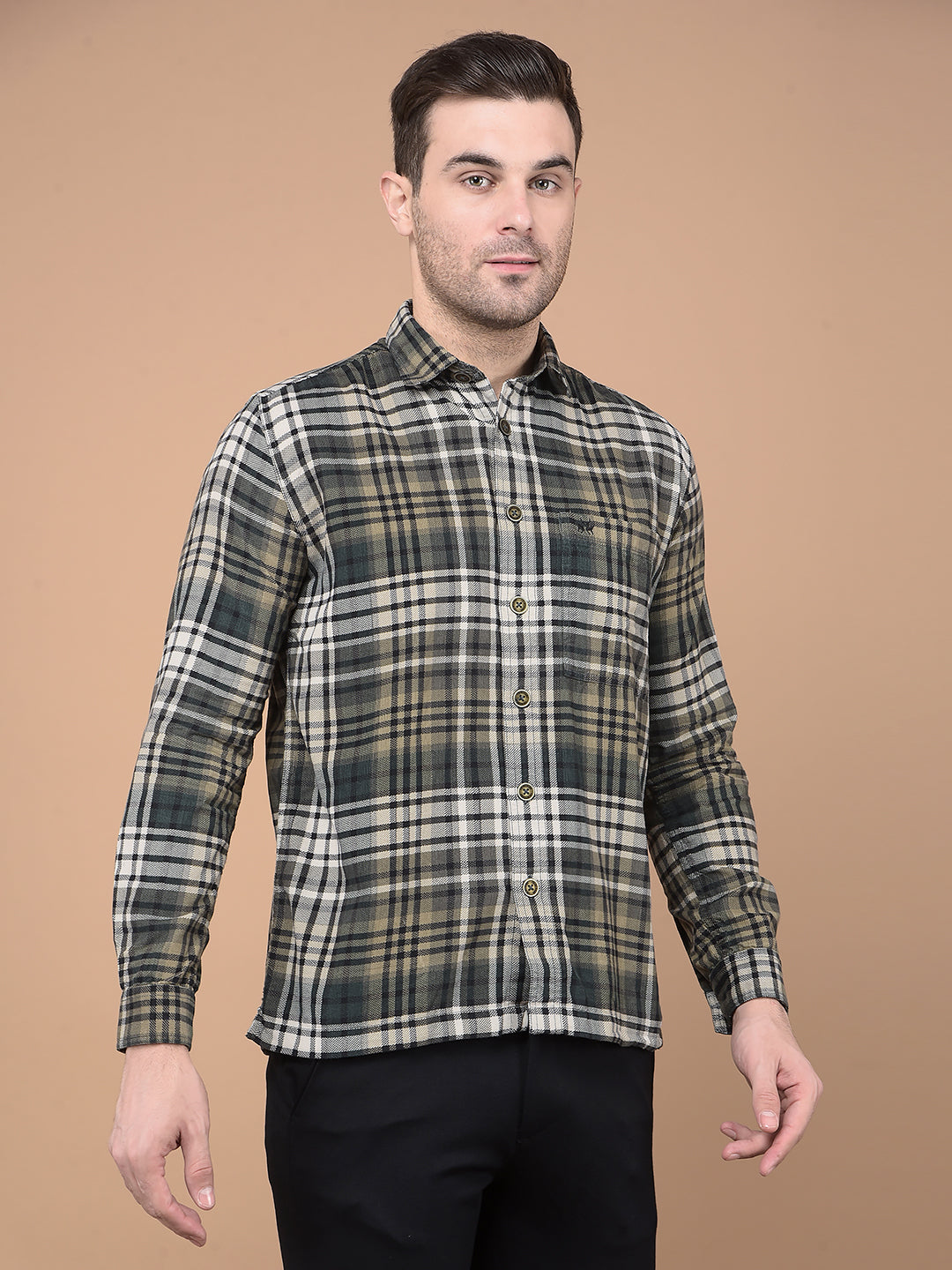 Dark Green Checked 100% Cotton Shirt-Men Shirts-Crimsoune Club