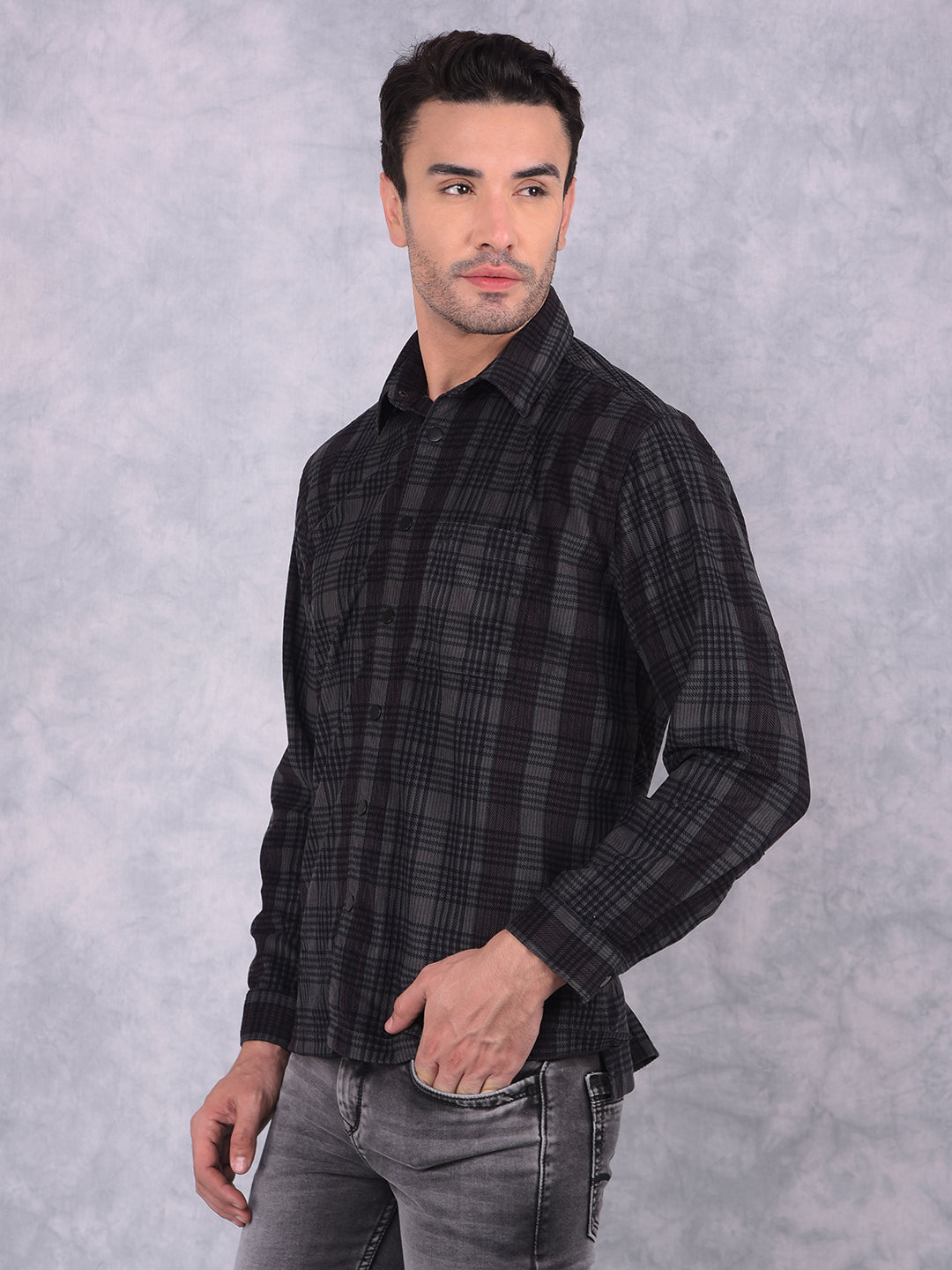 Grey Checked Shirt-Men Shirts-Crimsoune Club