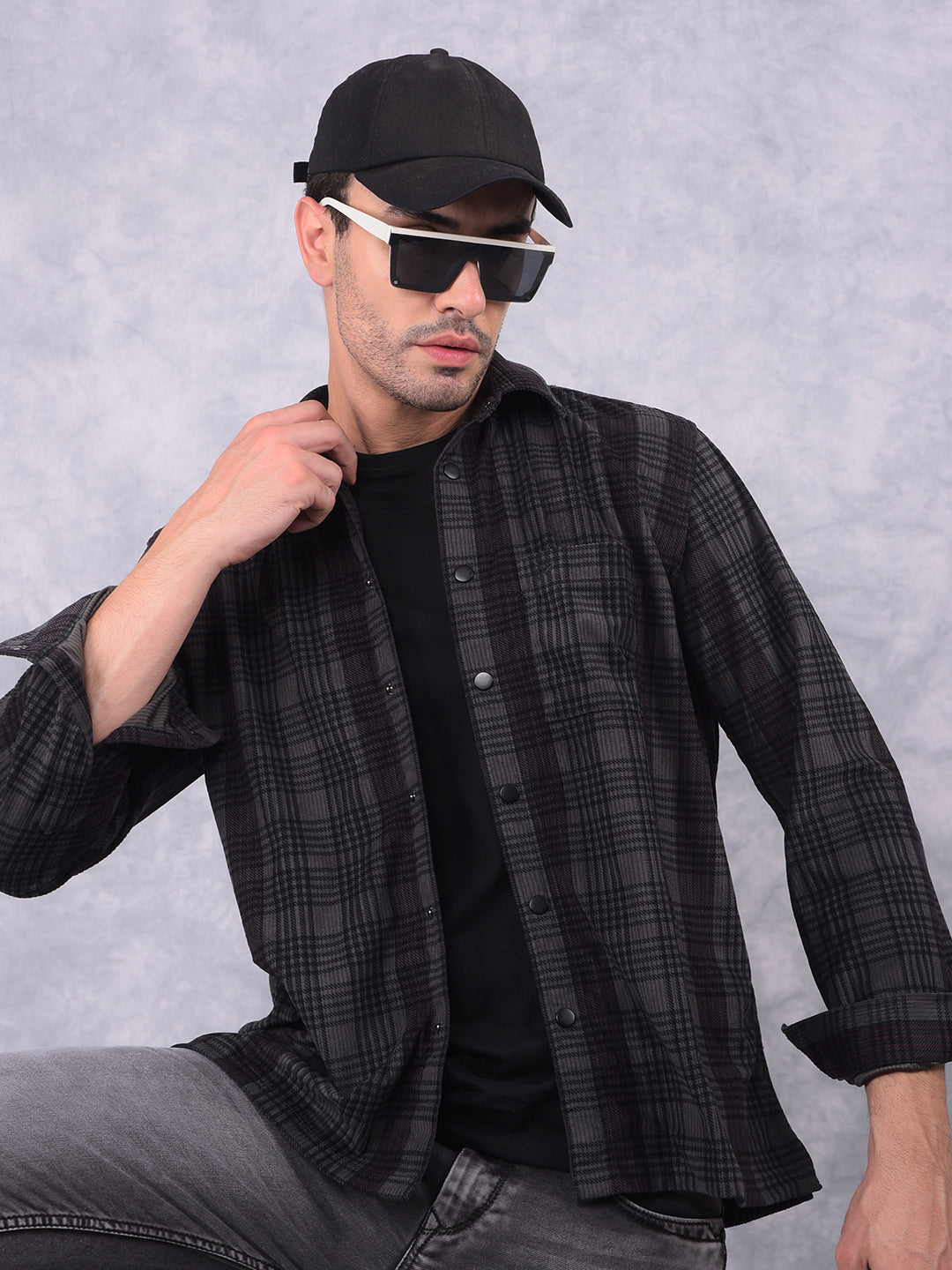 Grey Checked Shirt-Men Shirts-Crimsoune Club