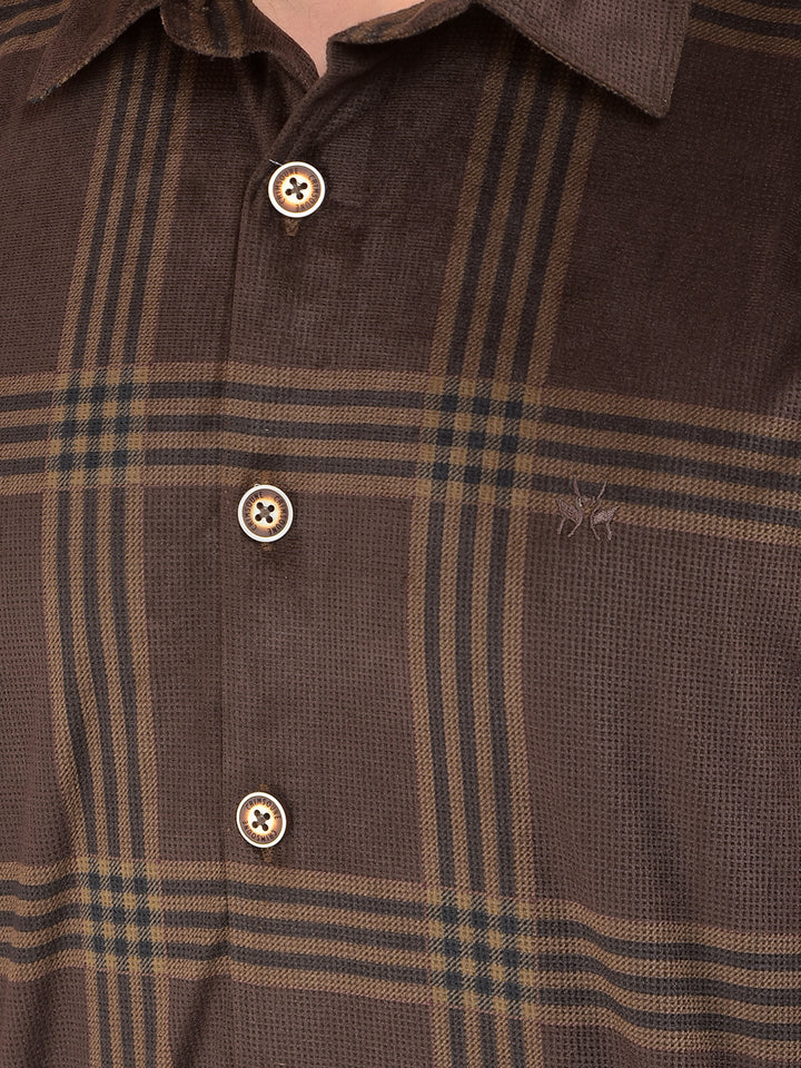 Brown Checked Knitted Shirt-Men Shirts-Crimsoune Club