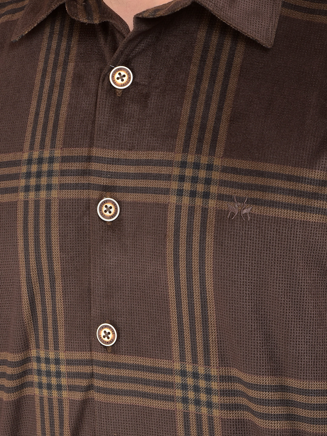 Brown Checked Knitted Shirt-Men Shirts-Crimsoune Club