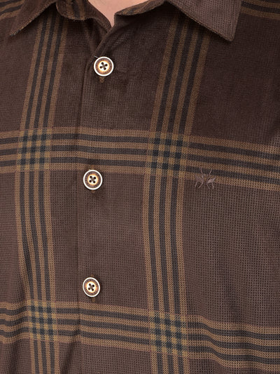 Brown Checked Knitted Shirt-Men Shirts-Crimsoune Club