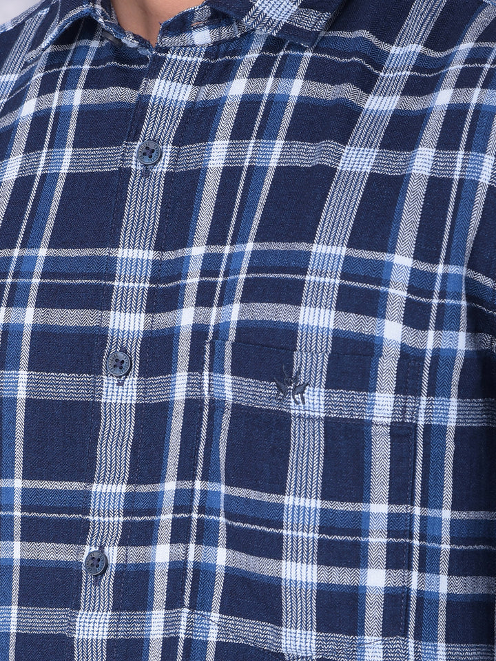 Navy Blue Checked 100% Cotton Shirt-Men Shirts-Crimsoune Club