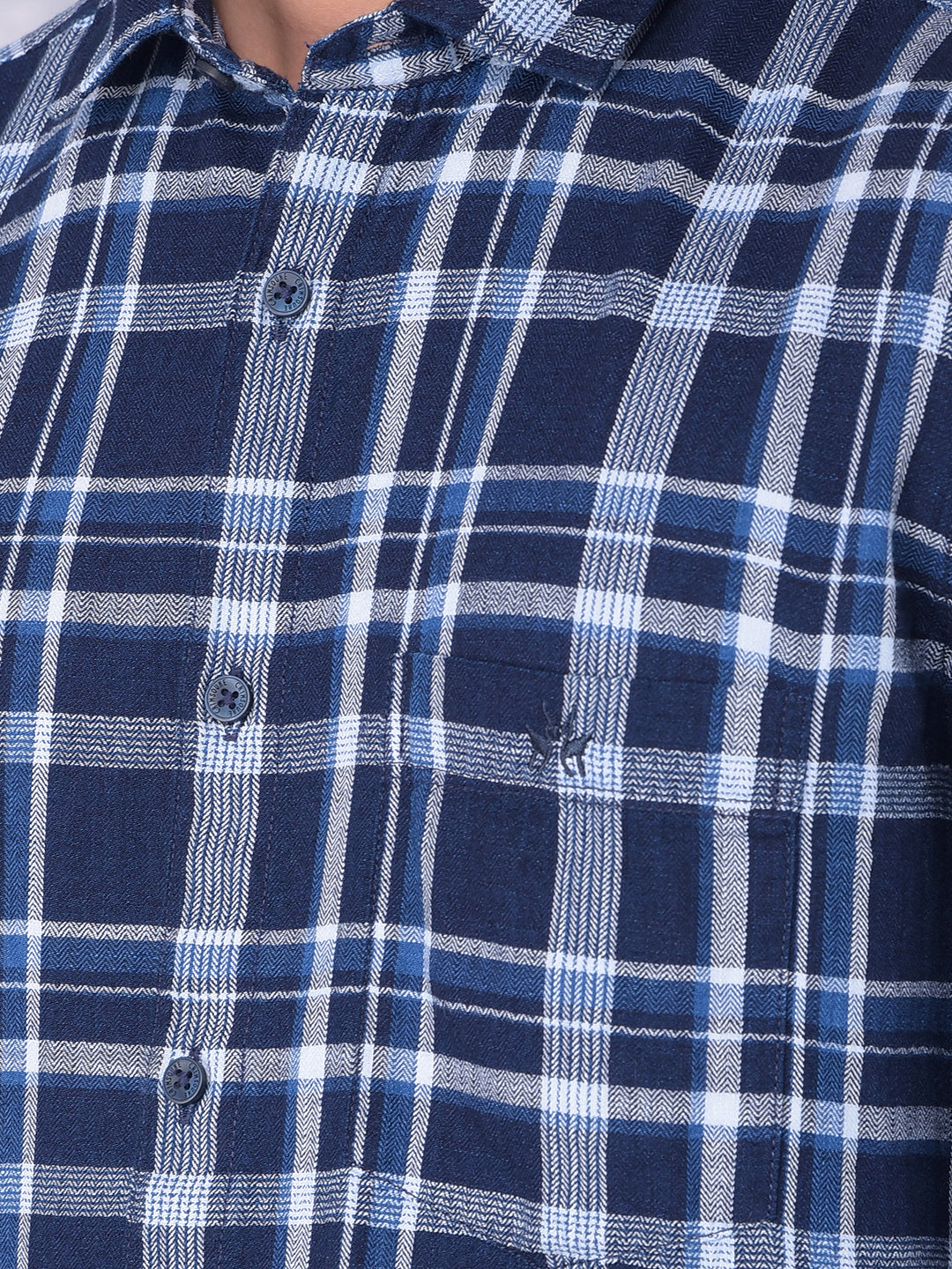 Navy Blue Checked 100% Cotton Shirt-Men Shirts-Crimsoune Club