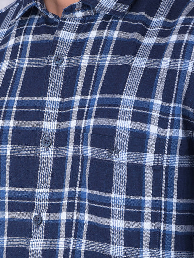 Navy Blue Checked 100% Cotton Shirt-Men Shirts-Crimsoune Club