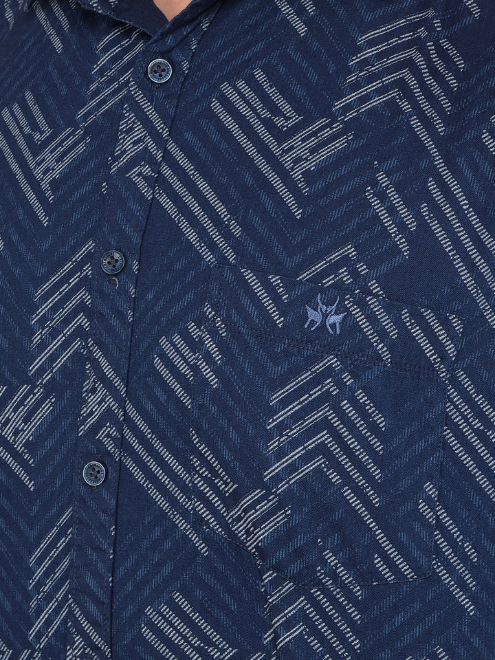 Blue Printed 100% Cotton Shirt-Men Shirts-Crimsoune Club