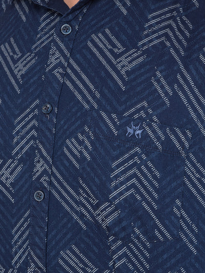 Blue Printed 100% Cotton Shirt-Men Shirts-Crimsoune Club