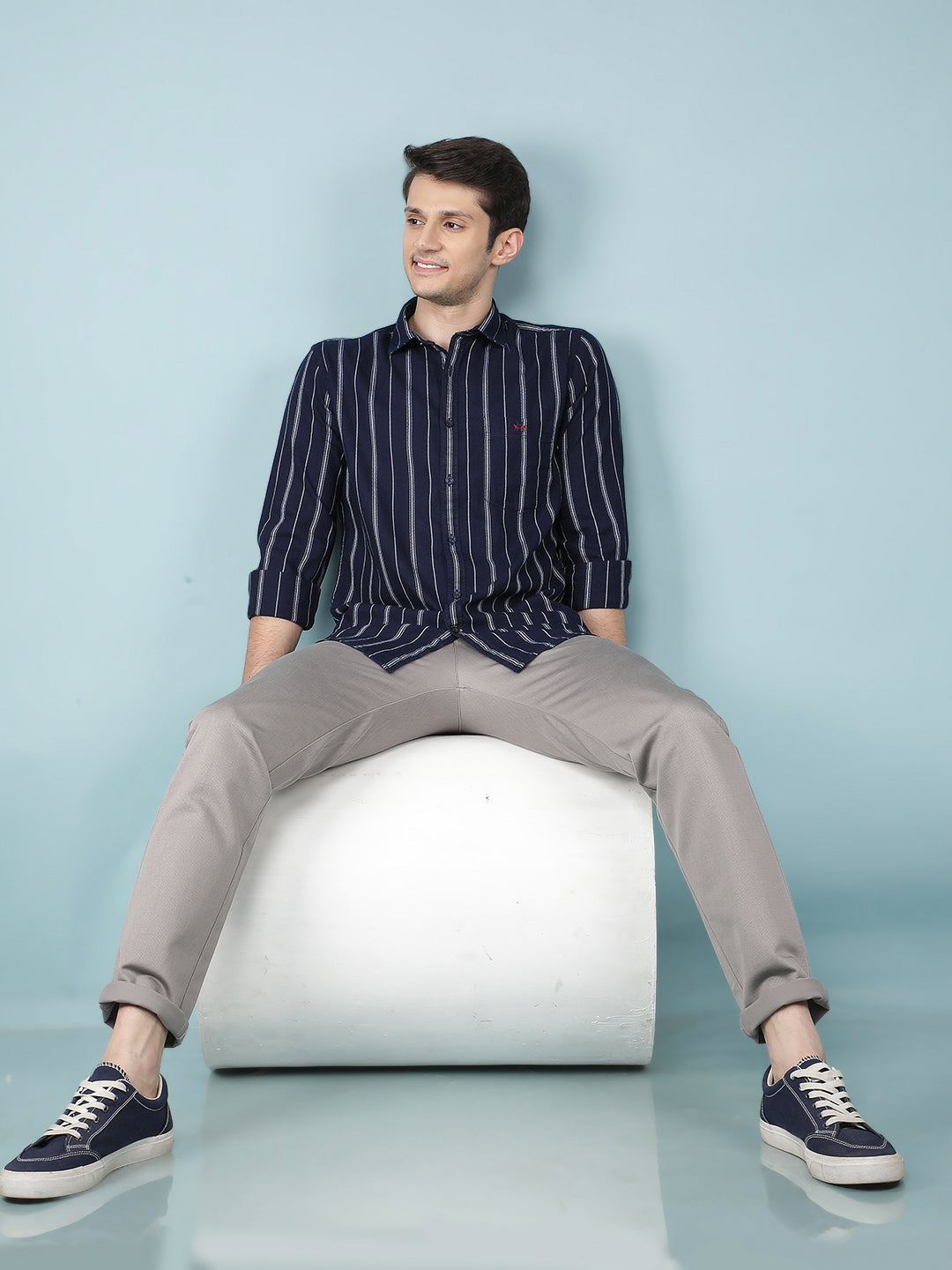 Navy Blue Vertical Stripes 100% Cotton Shirt-Men Shirts-Crimsoune Club
