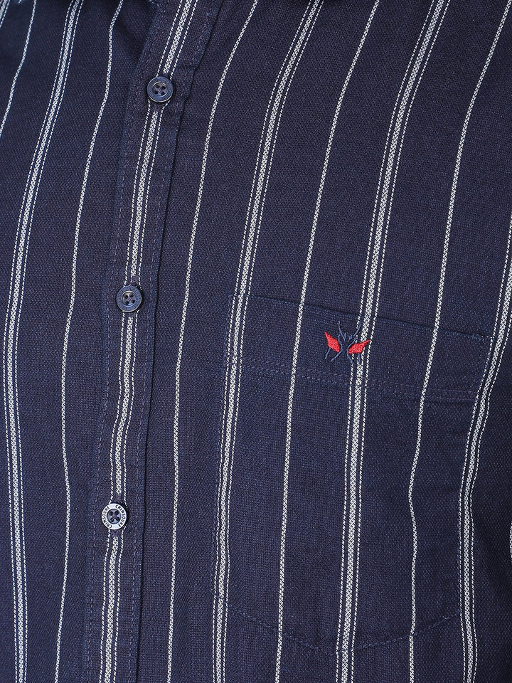 Navy Blue Vertical Stripes 100% Cotton Shirt-Men Shirts-Crimsoune Club