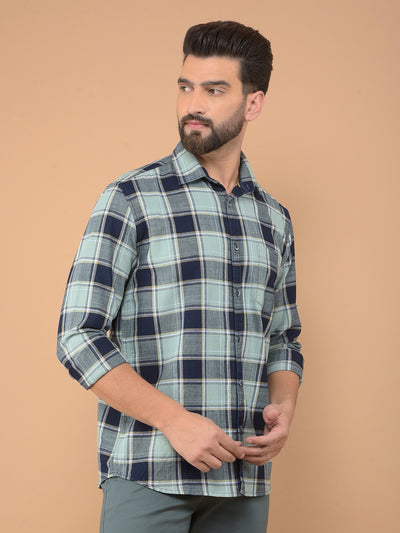 Green Checked 100% Cotton Shirt-Men Shirts-Crimsoune Club