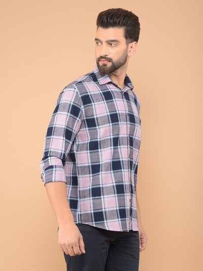 Purple Checked 100% Cotton Shirt-Men Shirts-Crimsoune Club