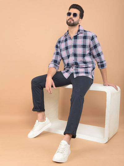 Purple Checked 100% Cotton Shirt-Men Shirts-Crimsoune Club