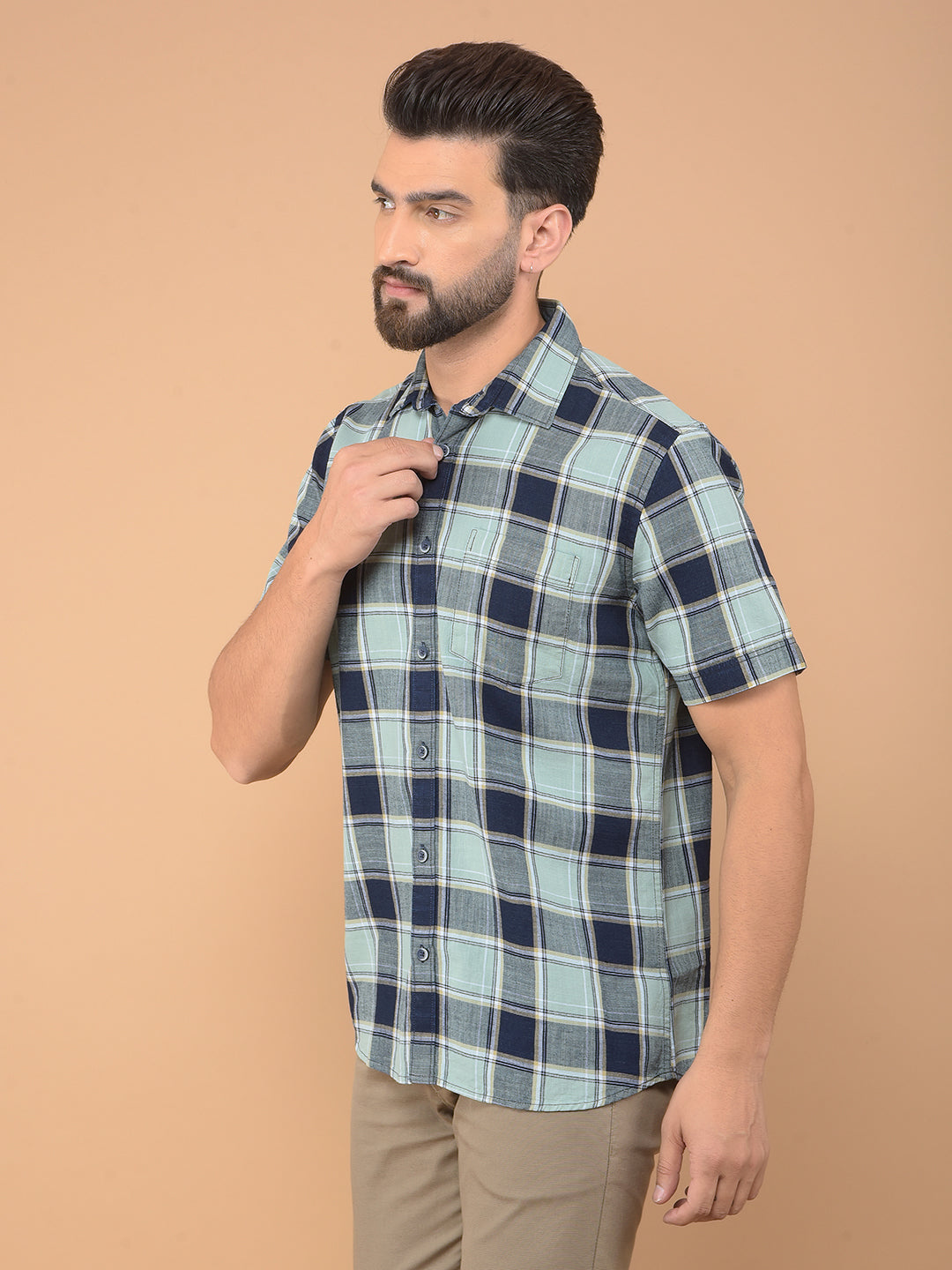Green Checked 100% Cotton Shirt-Men Shirts-Crimsoune Club
