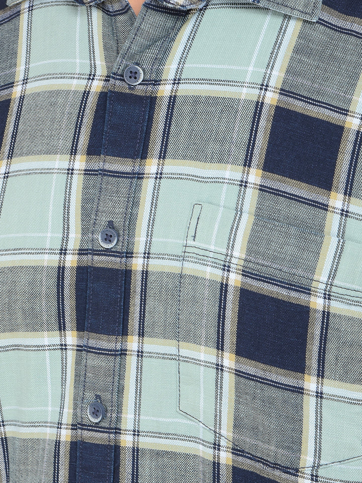Green Checked 100% Cotton Shirt-Men Shirts-Crimsoune Club