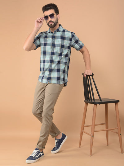 Green Checked 100% Cotton Shirt-Men Shirts-Crimsoune Club
