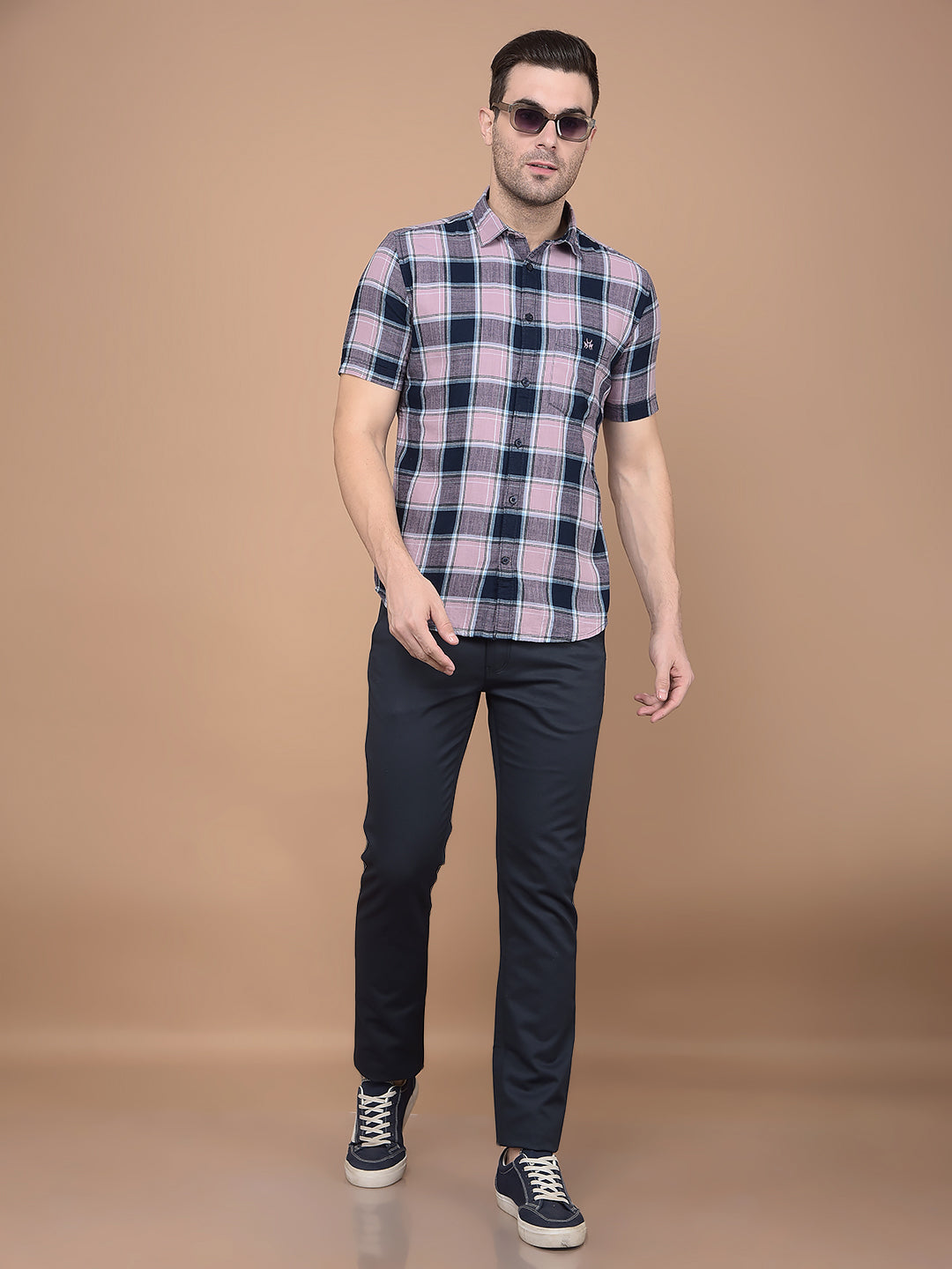 Purple Checkeded 100% Cotton Shirt-Men Shirts-Crimsoune Club