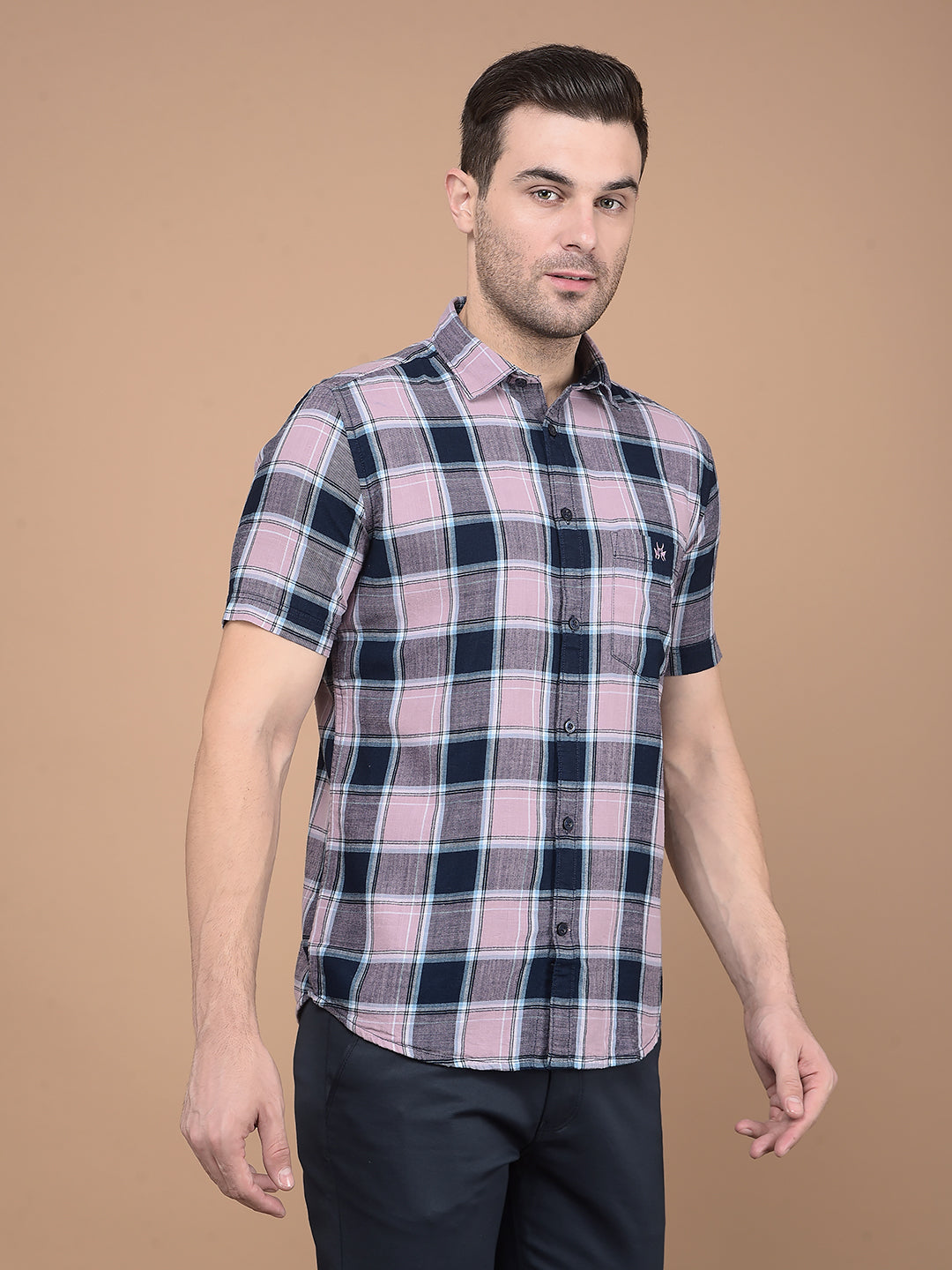 Purple Checkeded 100% Cotton Shirt-Men Shirts-Crimsoune Club