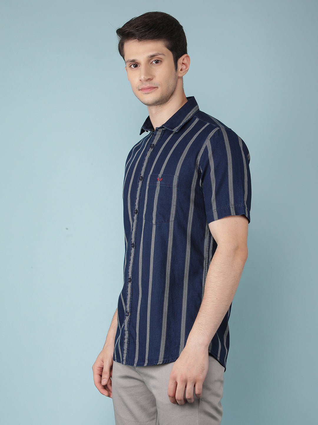 Navy Blue Vertical Stripes 100% Cotton Shirt-Men Shirts-Crimsoune Club