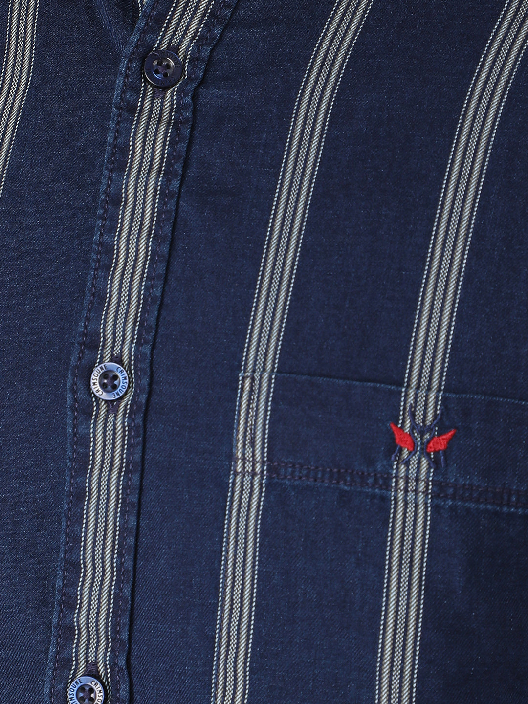 Navy Blue Vertical Stripes 100% Cotton Shirt-Men Shirts-Crimsoune Club