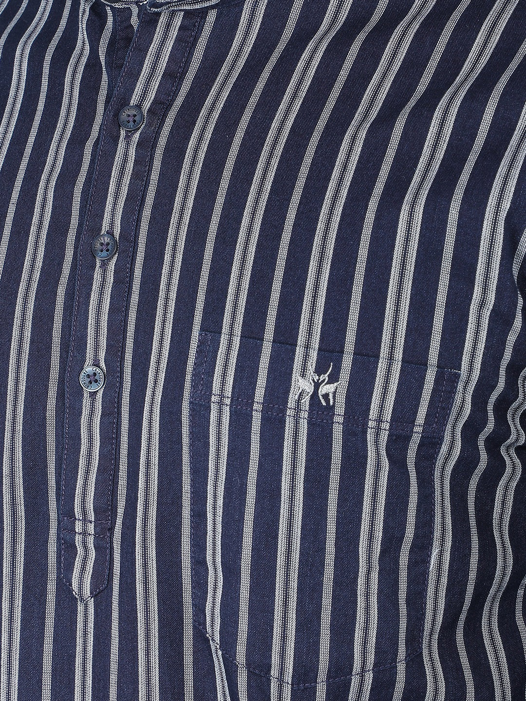 Navy Blue Vertical Stripes 100% Cotton Kurta-Men Kurtas-Crimsoune Club