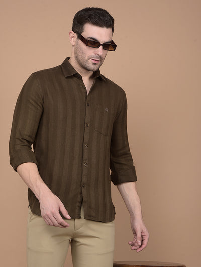 Brown Horizontal Striped Shirt-Men Shirts-Crimsoune Club