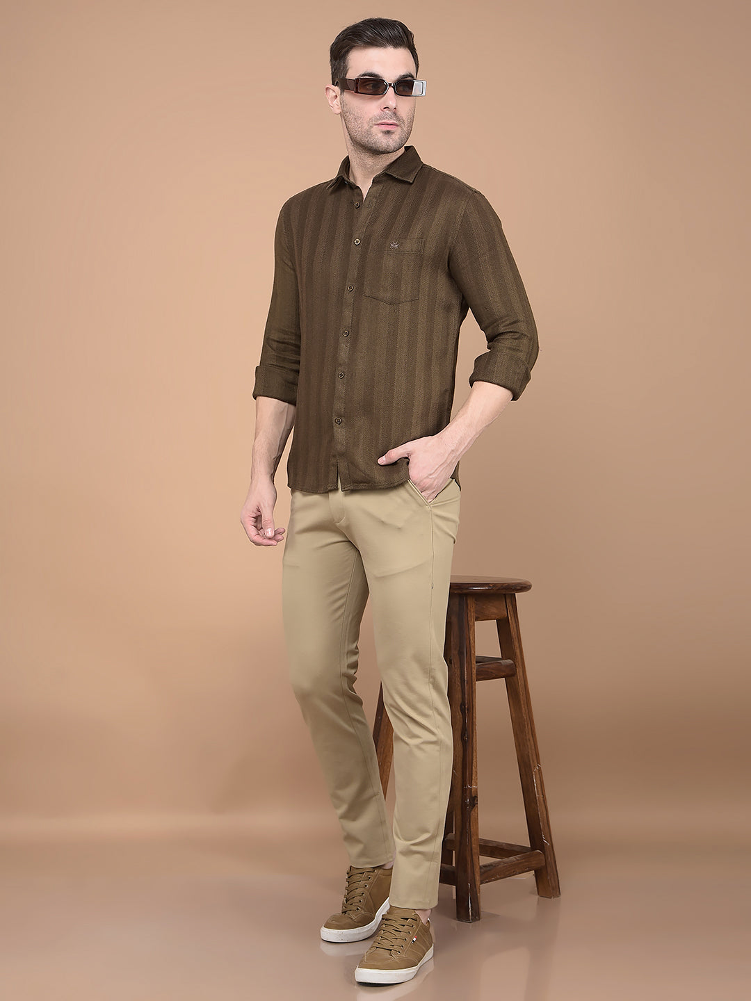 Brown Horizontal Striped Shirt-Men Shirts-Crimsoune Club