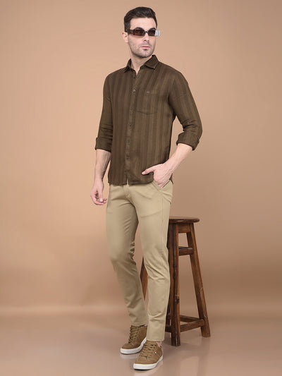 Brown Horizontal Striped Shirt-Men Shirts-Crimsoune Club