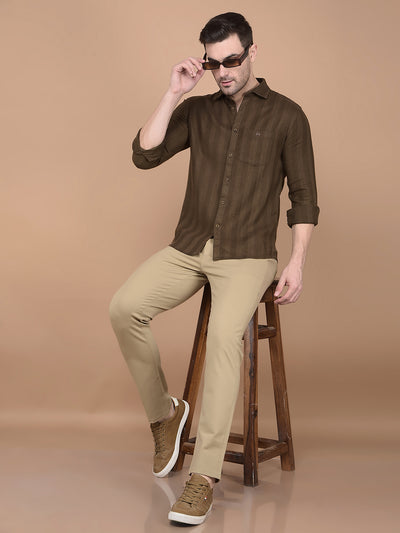 Brown Horizontal Striped Shirt-Men Shirts-Crimsoune Club