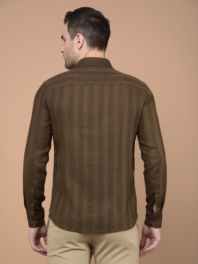 Brown Horizontal Striped Shirt-Men Shirts-Crimsoune Club