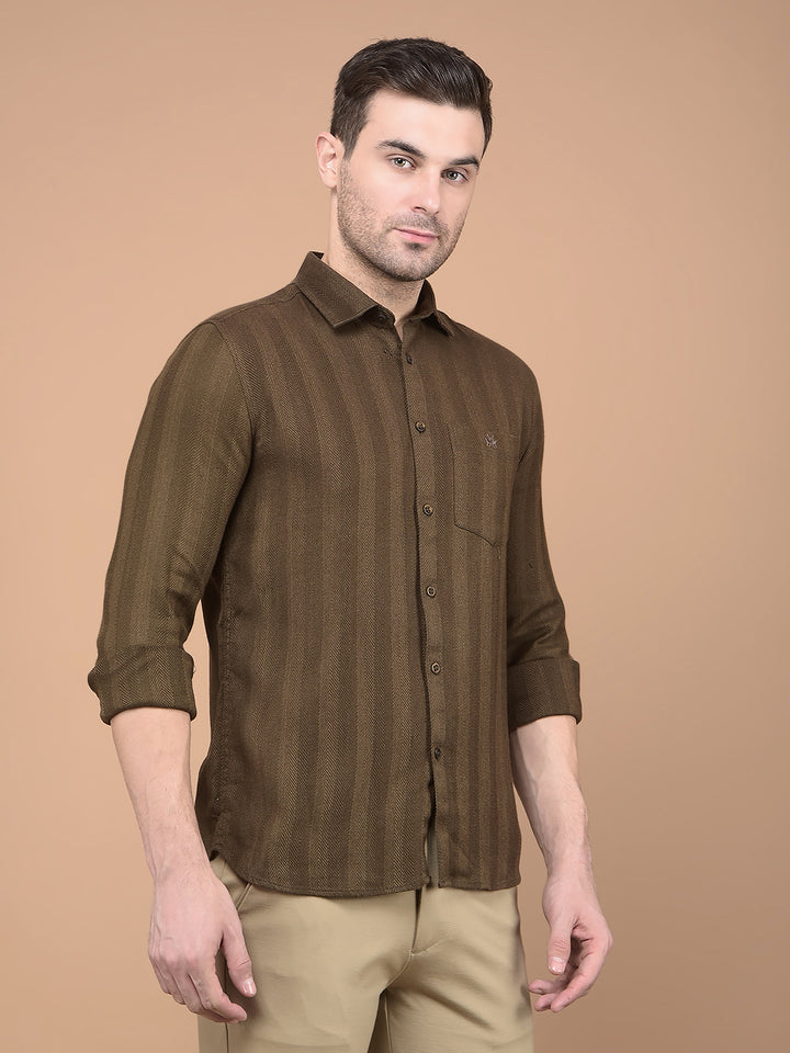 Brown Horizontal Striped Shirt-Men Shirts-Crimsoune Club