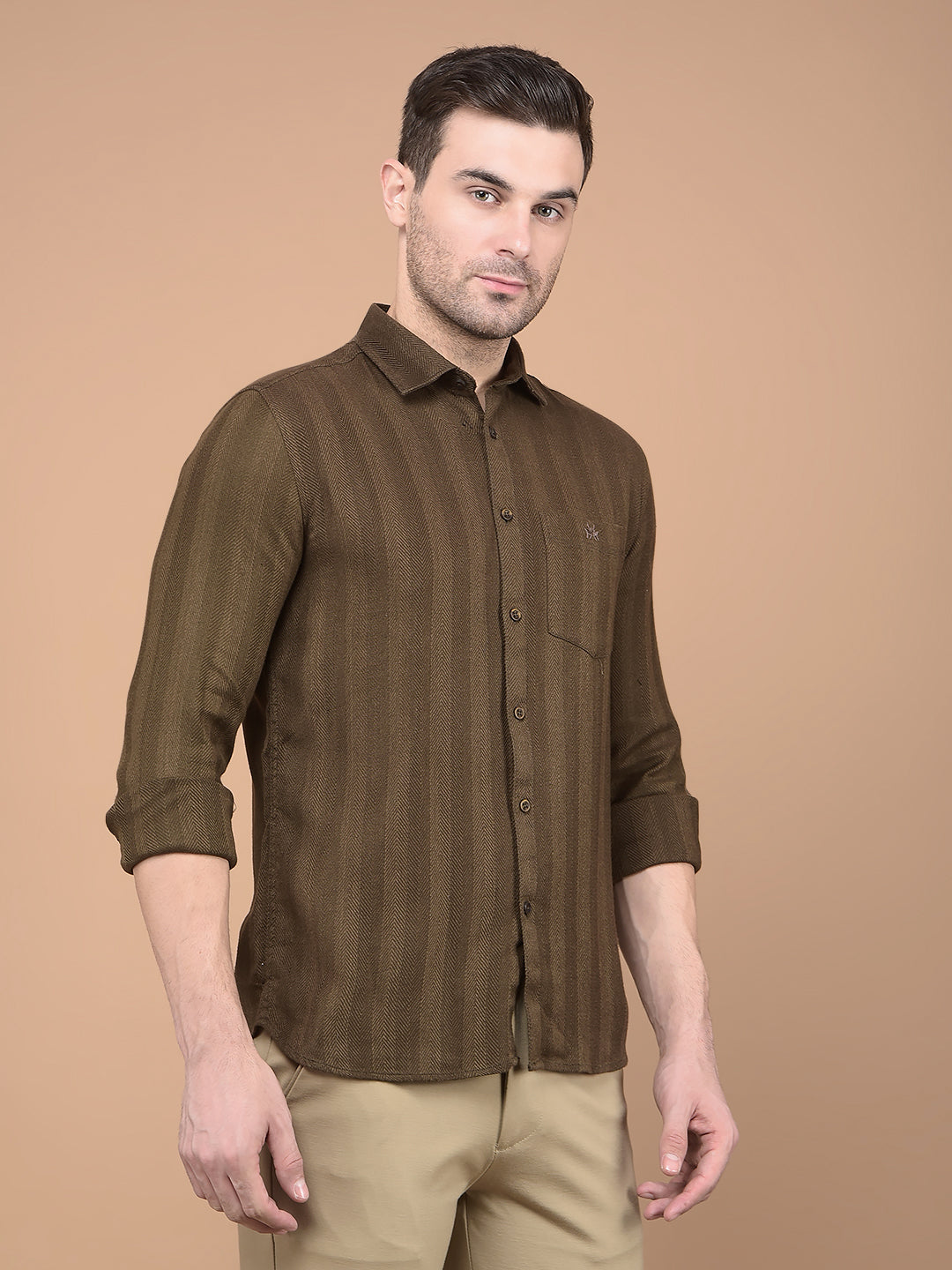 Brown Horizontal Striped Shirt-Men Shirts-Crimsoune Club