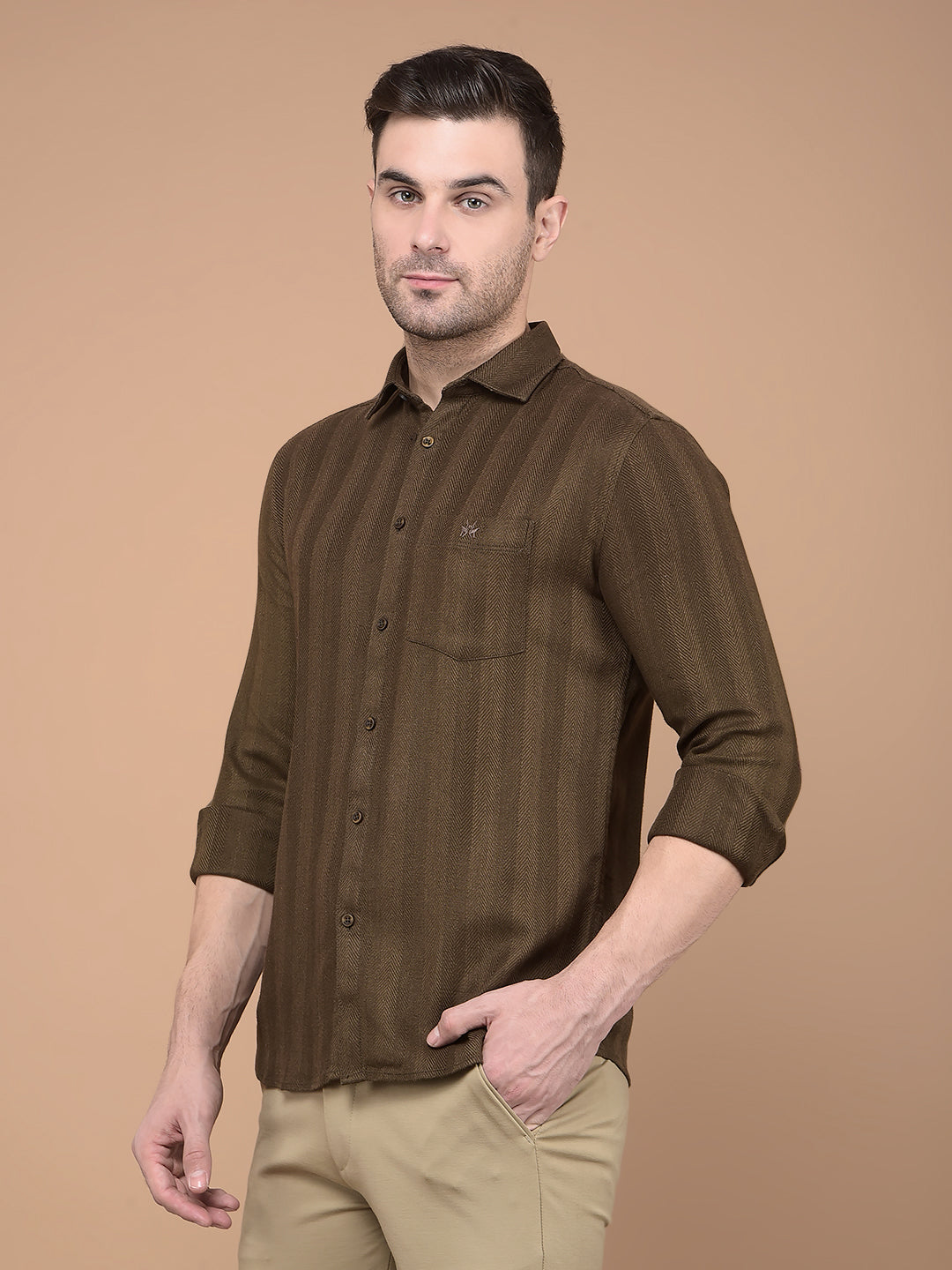 Brown Horizontal Striped Shirt-Men Shirts-Crimsoune Club