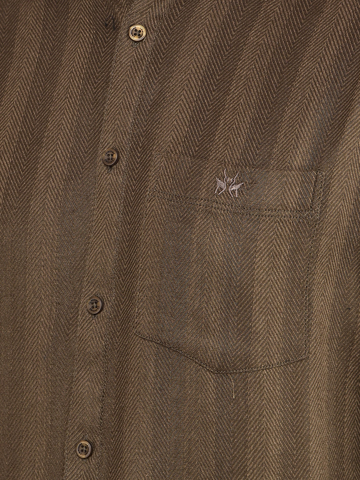 Brown Horizontal Striped Shirt-Men Shirts-Crimsoune Club