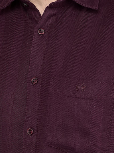 Wine Horizontal Striped Shirt-Men Shirts-Crimsoune Club