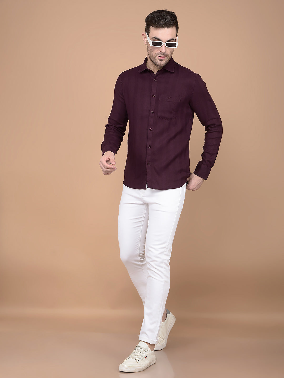Wine Horizontal Striped Shirt-Men Shirts-Crimsoune Club