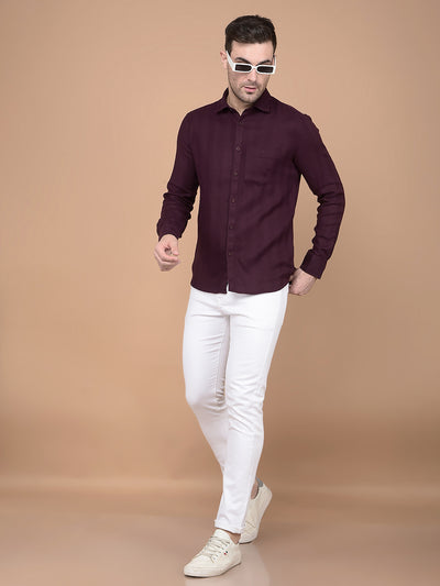 Wine Horizontal Striped Shirt-Men Shirts-Crimsoune Club