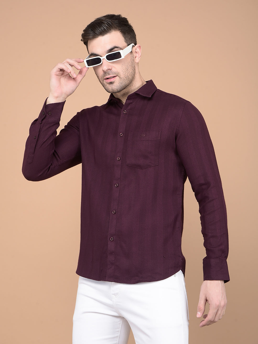 Wine Horizontal Striped Shirt-Men Shirts-Crimsoune Club