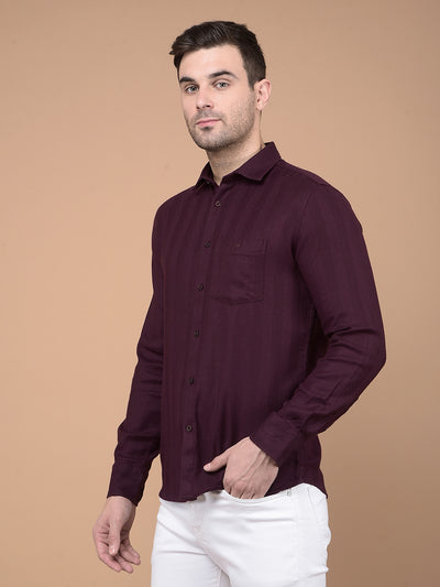 Wine Horizontal Striped Shirt-Men Shirts-Crimsoune Club